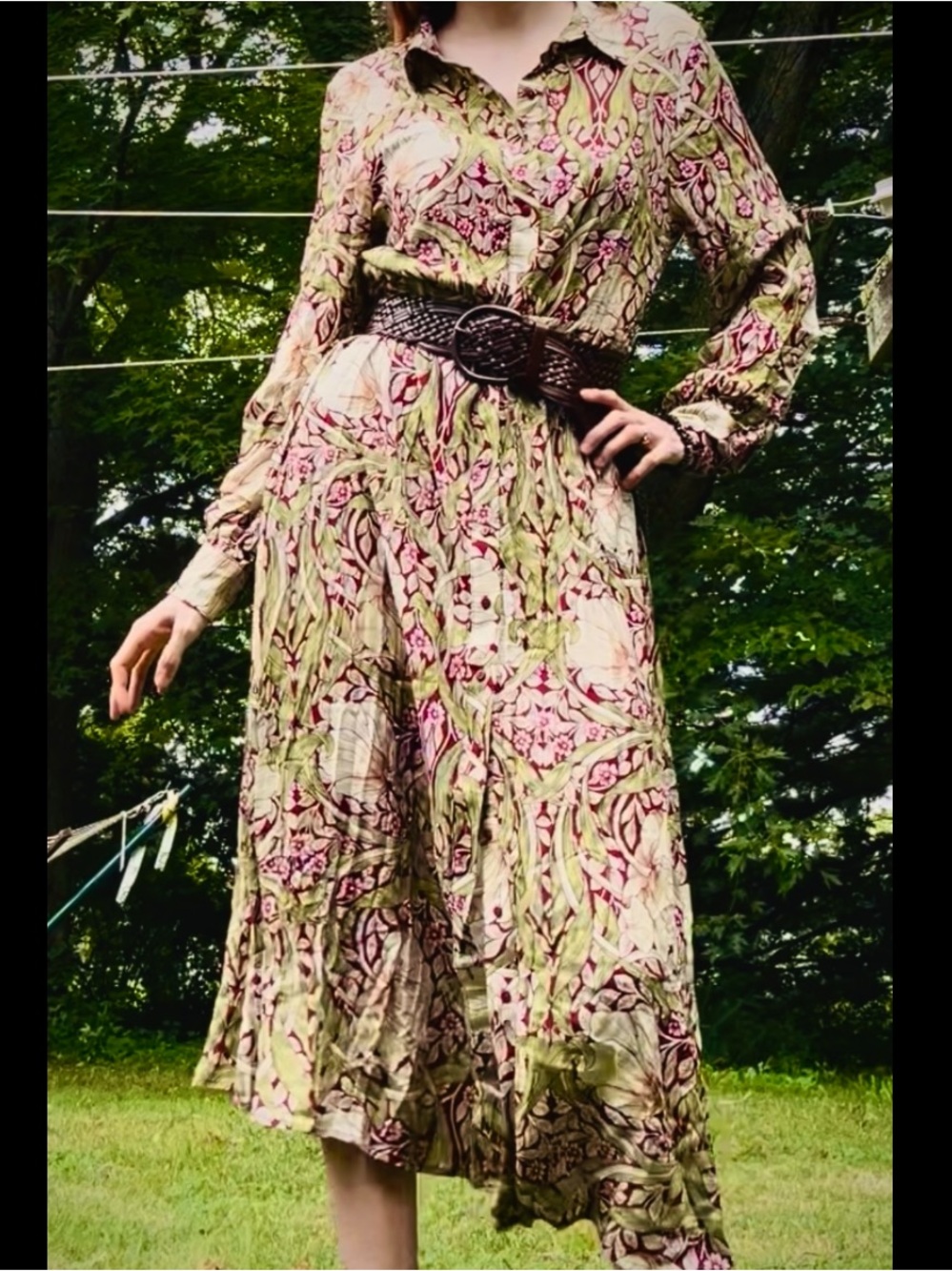 William Morris Print Floral Rayon Button Down Day Dress 10